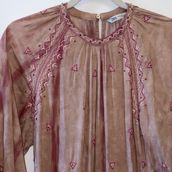 Zara Boho/Cottagecore Dusty Rose Tiered Embroidered Maxi Dress - Picture 6 of 8